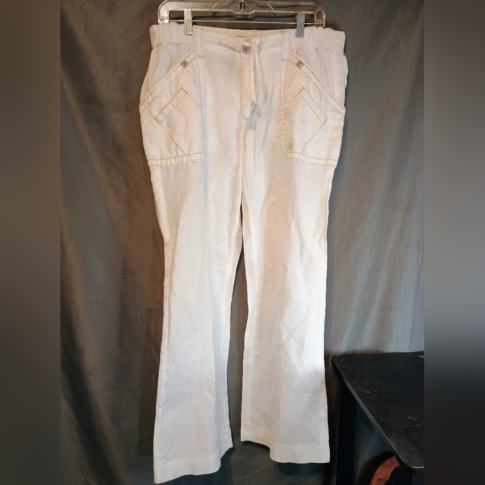 Miss Me White Wide Leg Cargo Drawstring Pants